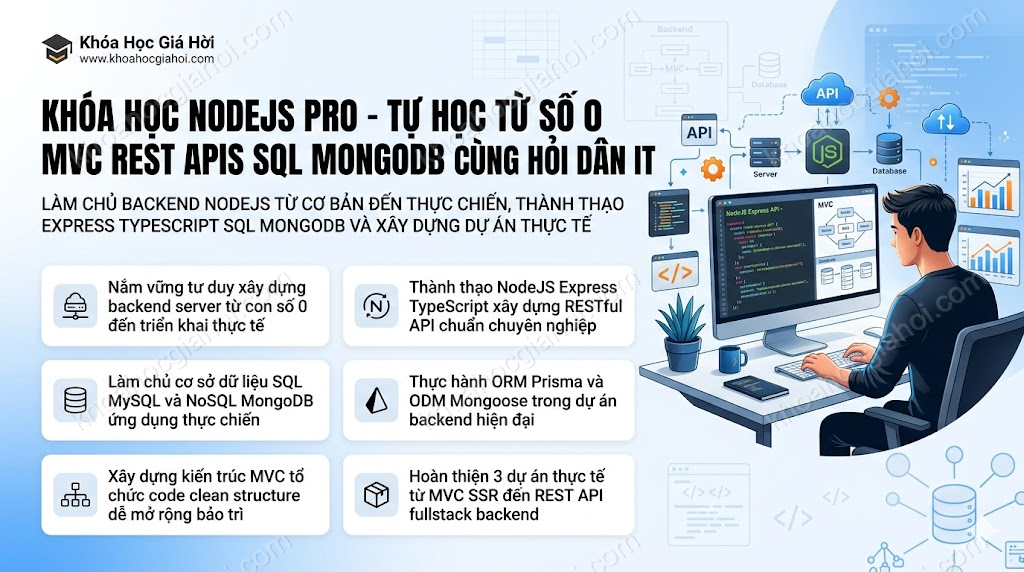 Khóa Học Nodejs Pro - Tự Học Từ Số 0 (Mvc, Rest Apis, Sql/mongodb) Cùng Hỏi Dân IT