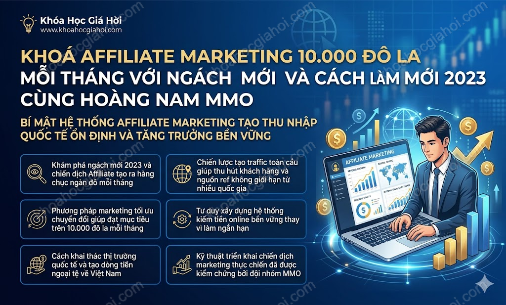 Khoá Affiliate Marketing – $10.000 Tháng Với Ngách Mới Và Cách Làm Mới 2023 Cùng Hoàng Nam MMO