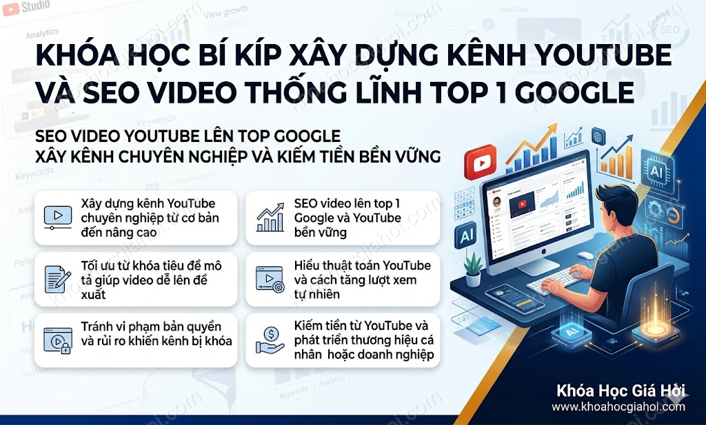 Khóa Học Bí Kíp Xây Dựng Kênh Youtube Và SEO Video Thống Lĩnh TOP 1 Google