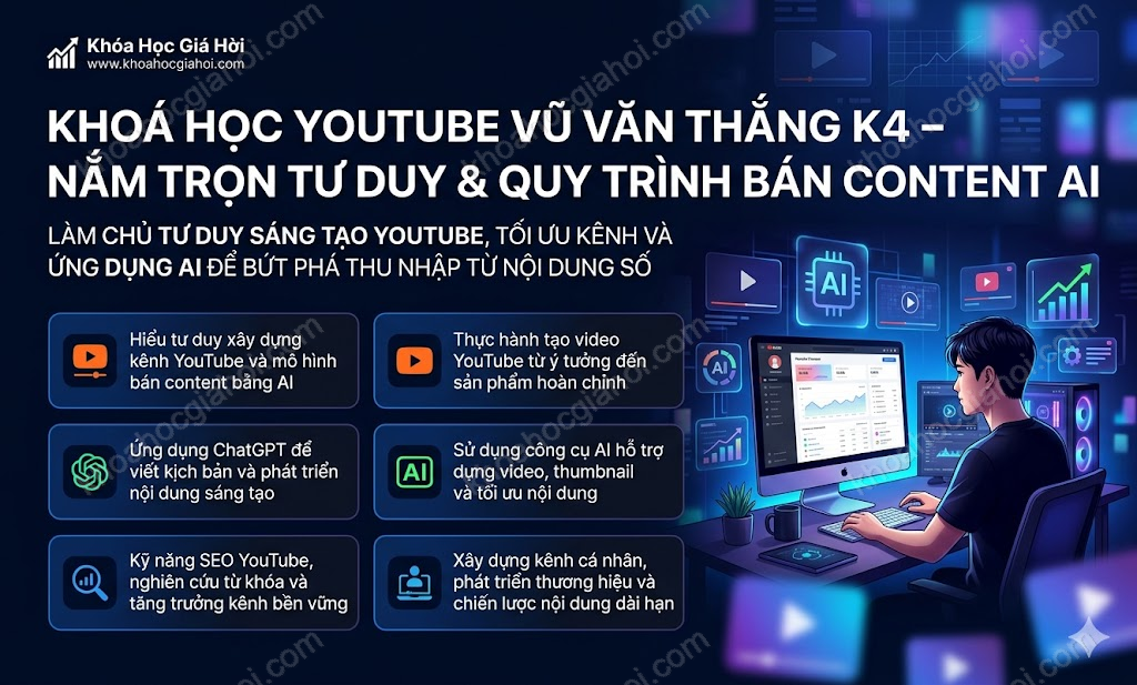 Khóa Học Youtube Vũ Văn Thắng K4 – Nắm Trọn Tư Duy & Quy Trình Bán Content AI
