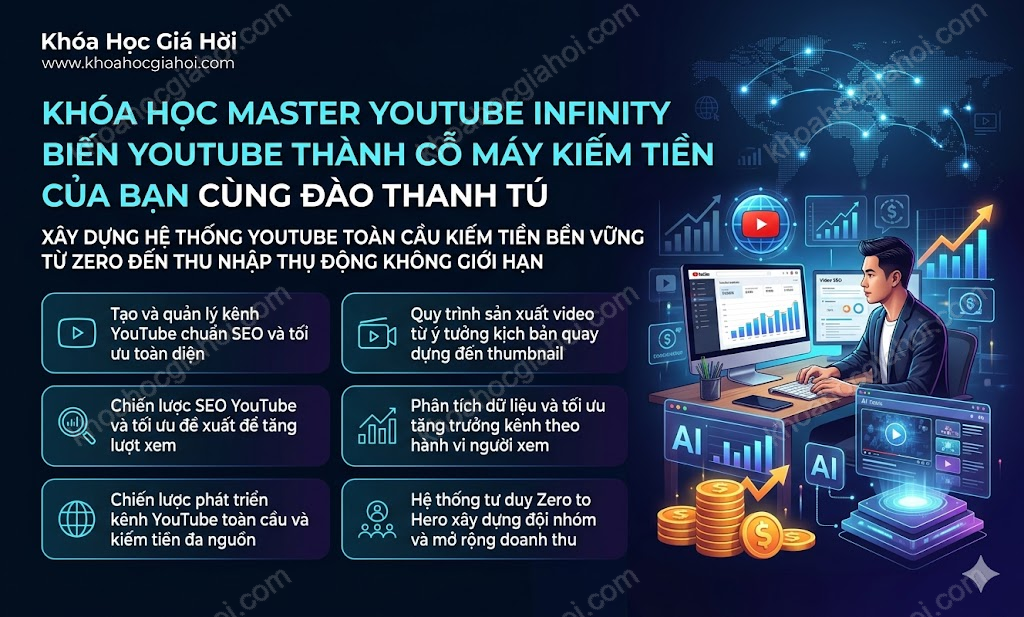 Khóa Học Master Youtube Infinity – Biến Youtube Thành Cỗ Máy Kiếm Tiền Của Bạn Cùng Đào Thanh Tú