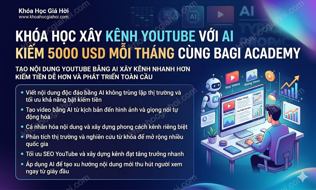Khóa Học Xây Kênh Youtube Với AI Kiếm 5000$/ Tháng Cùng Bagi Academy