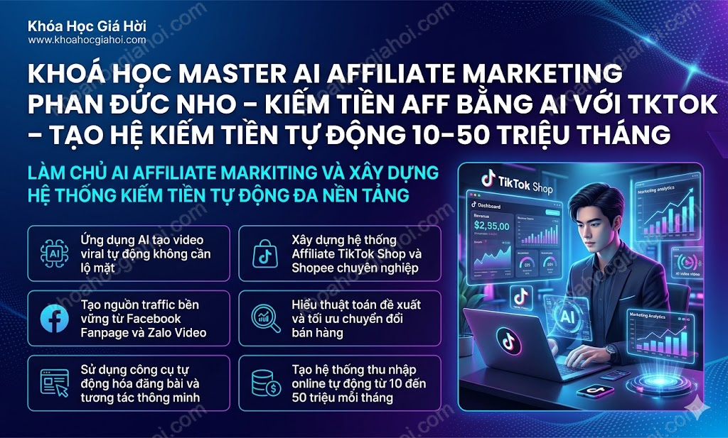Khoá Học Master AI Affiliate Marketing Phan Đức Nho – Kiếm Tiền AFF bằng AI với TikTok Shop – Tạo hệ kiếm tiền tự động 10-50 triệu/tháng