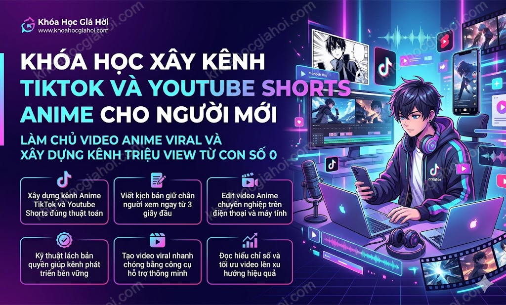 Khóa Học Xây Kênh Tiktok Và Youtube Shorts Anime Cho Người Mới