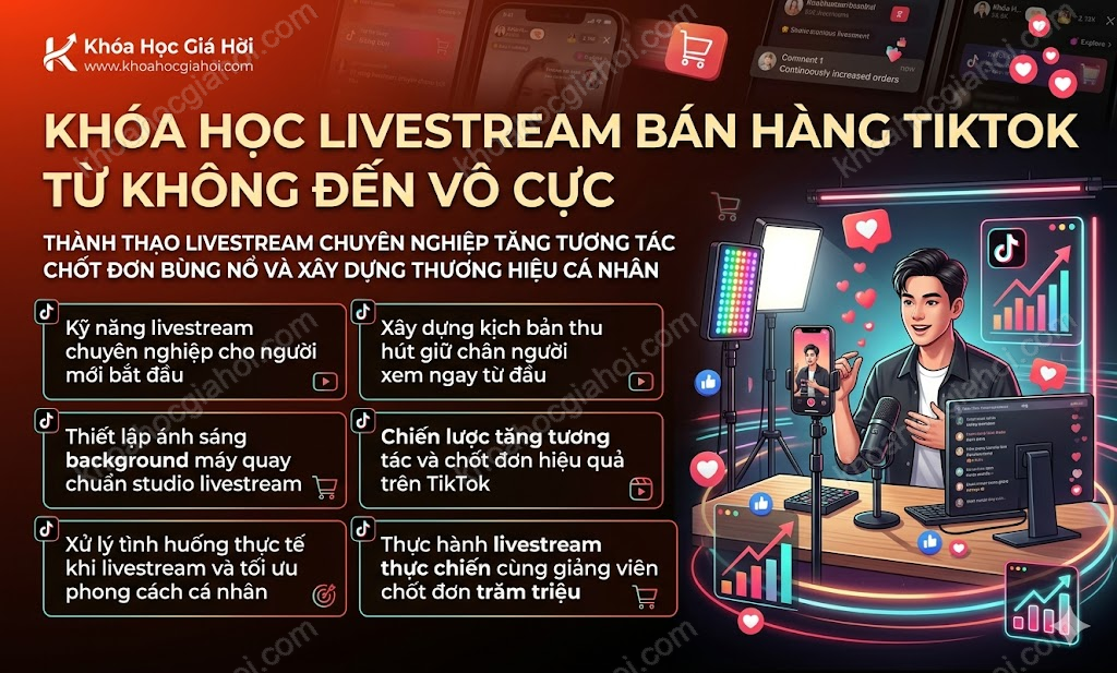 Khóa Học Livestream Bán Hàng Tiktok “Từ Không Đến Vô Cực” Của Học Viện Tóp Mỡ – Speaker: Huỳnh Anh M6, Cô Di Ngôn Từ, Phạm Củ, Chú Cá Review Không Booking