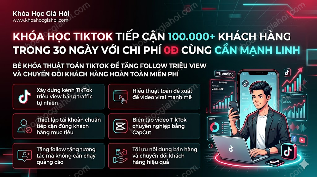 Khóa Học Tiktok Tiếp Cận 100.000+ Khách Hàng Trong 30 Ngày Với Chi Phí 0đ Cùng Cần Mạnh Linh