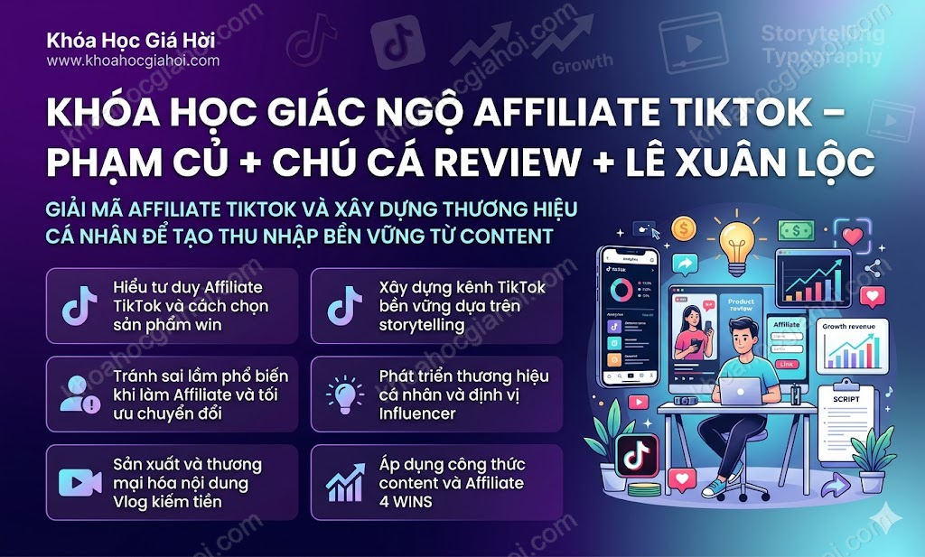Khóa Học “giác Ngộ” Affiliate Tiktok – Phạm Củ + Chú Cá Review + Lê Xuân Lộc