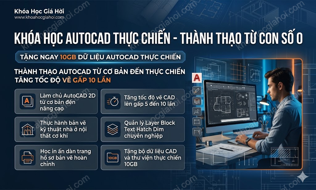 Khóa Học Autocad Thực Chiến - Thành Thạo Từ Con Số 0 (Tặng 10gb Dữ Liệu Autocad)
