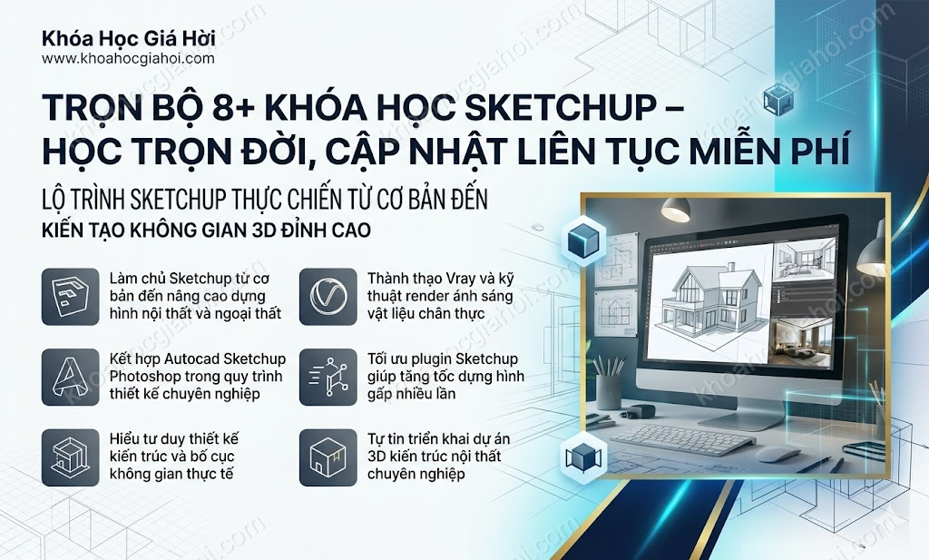 Trọn Bộ 8+ Khóa Học Sketchup – Học Trọn Đời, Cập Nhật Liên Tục Miễn Phí