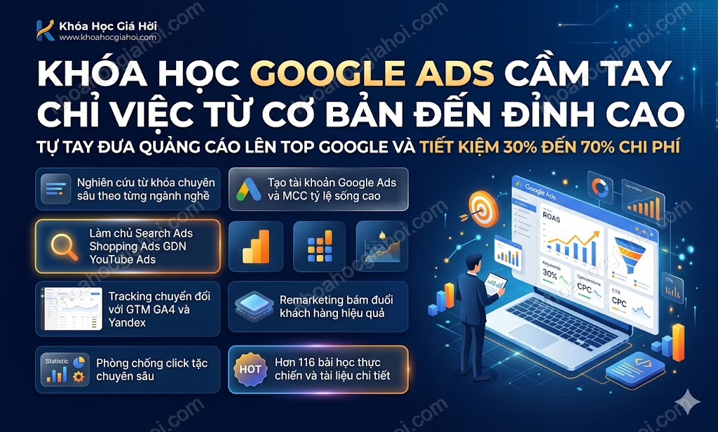 Khóa Học Google Ads Cầm Tay Chỉ Việc Từ Cơ Bản Đến Đỉnh Cao