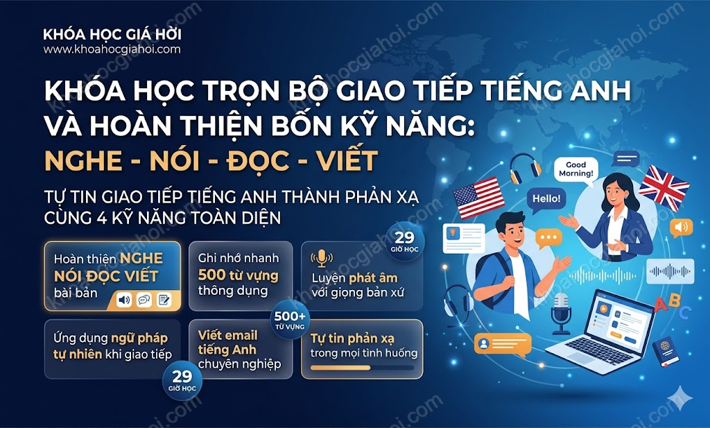 Khóa Học Trọn Bộ Giao Tiếp Tiếng Anh Và Hoàn Thiện Bốn Kỹ Năng: Nghe - Nói - Đọc - Viết