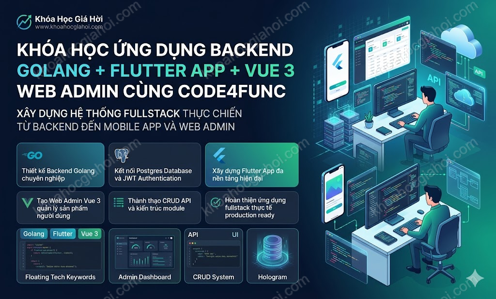 Khóa Học Ứng Dụng Backend Golang + Flutter App + Vue 3, Web Admin Cùng Code4func