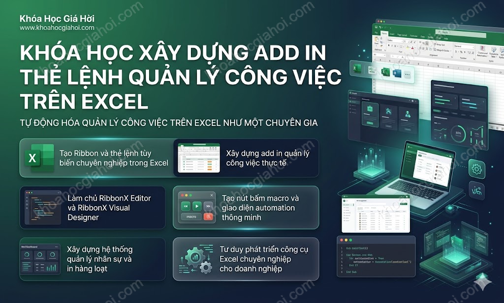 Khóa học Xây dựng add-in, thẻ lệnh quản lý công việc trên Excel