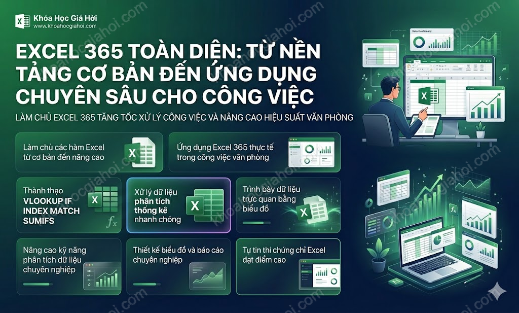 Khóa học Excel 365 toàn diện: Từ nền tảng cơ bản đến ứng dụng chuyên sâu cho công việc