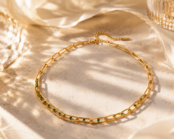 Collier Lien De Vert Et D'Or
