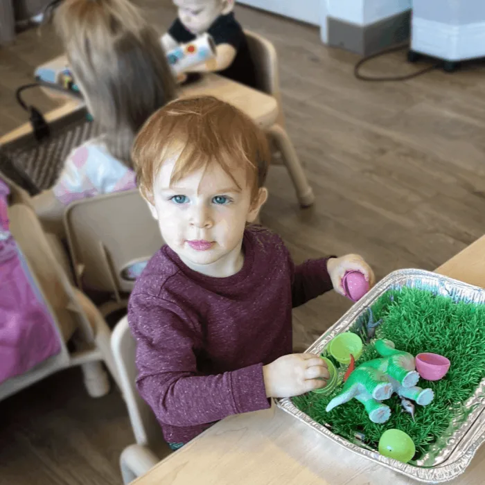 **Ages: 18 months to 2.5 years**
**Monday to Friday, 7:00 am-6:00 pm**
Our hands-on curriculum for Little Learners is fun, engaging, educational and vital to development. Experimenting with various activities encourages curiosity, builds language and social skills, and develops fine motor skills. Our educators are play partners, facilitating a positive learning experience. At this early age, children begin to explore their Jewish identity by celebrating holidays and traditions. Toddlers are exposed to Hebrew words, songs and stories throughout the day.