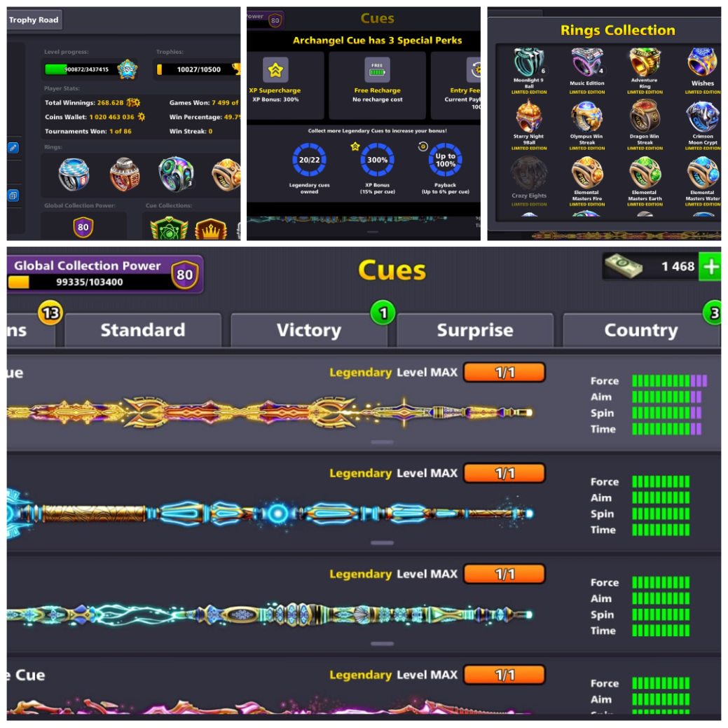 (IOS/Android/Miniclip/Facebook) 8 Ball Pool Account – 1Billion Acc 20 LEGENDARY CUES 6 CUES MAXED Cash : 1400 Mini LOGIN— 100% full access —