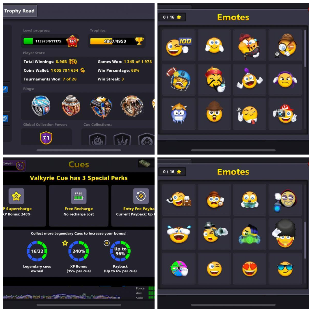 (IOS/Android/Miniclip/Facebook) 8 Ball Pool Account – 1b+COINS VIP GOLD 16 LEGENDARY 1CUES 3 EVENT CUE MAX 60 CCP PASSWORD CHANGE POSSIBLE FACEBOOK LINK POSSIBLE MINICLIP LOGIN