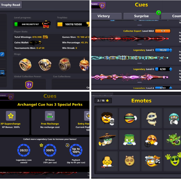 (IOS/Android/Miniclip/Facebook) 8 Ball Pool Account – 2 Billion Coins All Legendary Cues Unlocked 200+ level 500 Cash Exclusive Benefits (Gmail ID/ FB linkable)