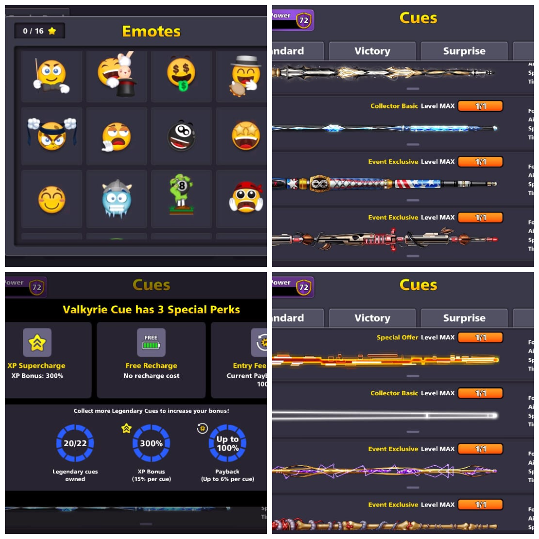 (IOS/Android/Miniclip/Facebook) 8 Ball Pool Account – VIP Tier Emerald 1 Billion Coins 20/20 Legendary Cues 4 Maxed Cues