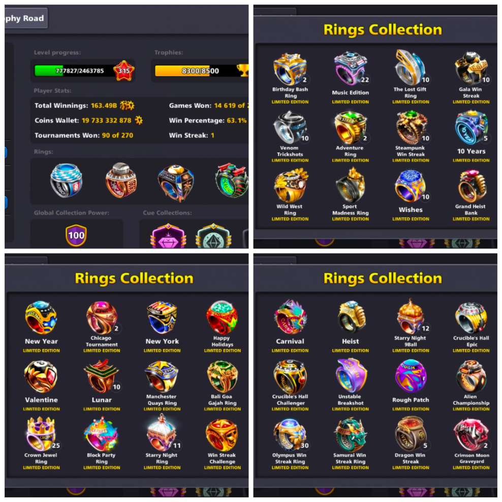 (IOS/Android/Miniclip/Facebook) 8 Ball Pool Account – 100 CCP 315 LEVEL 20/20 LEGENDARY OPEN 13 EVENT CUES MAX PASS CHANGE POSSIBLE FOR UNLIMITED TIMES MORE DETAILS IN DESCRIPTION