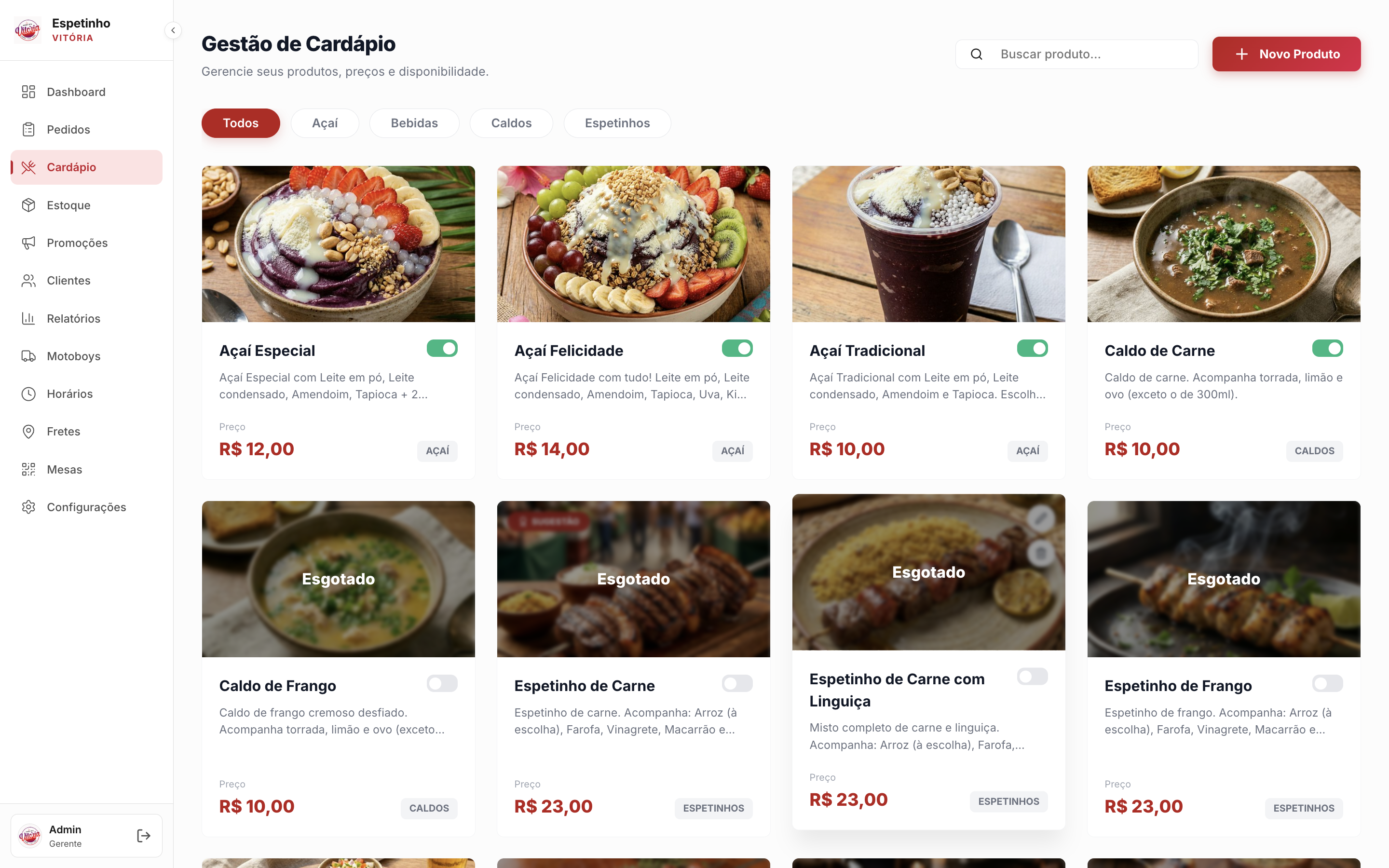 Cardápio Admin