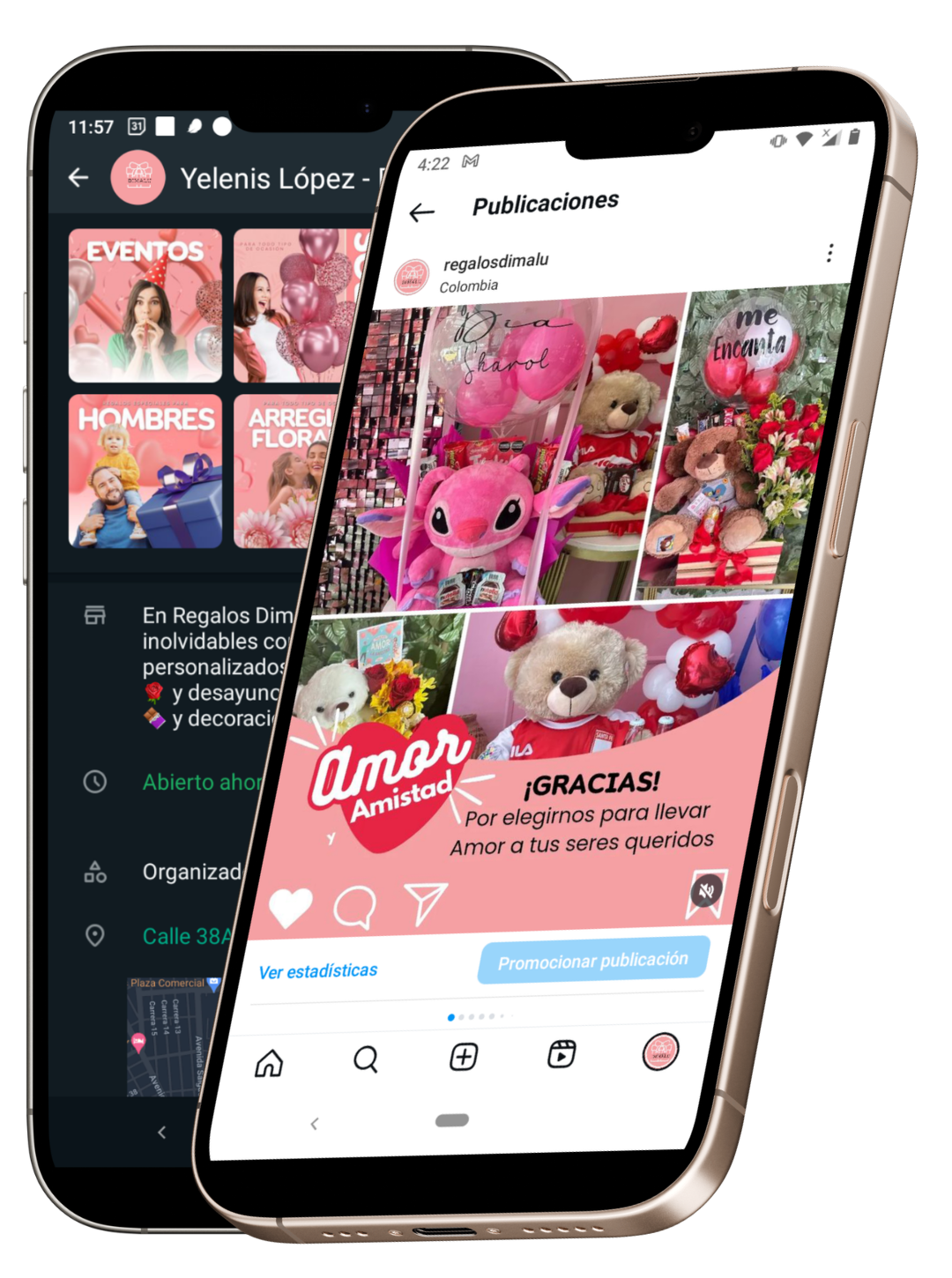 Mockup de Instagram y catálogo visual para Regalos Dimalu
