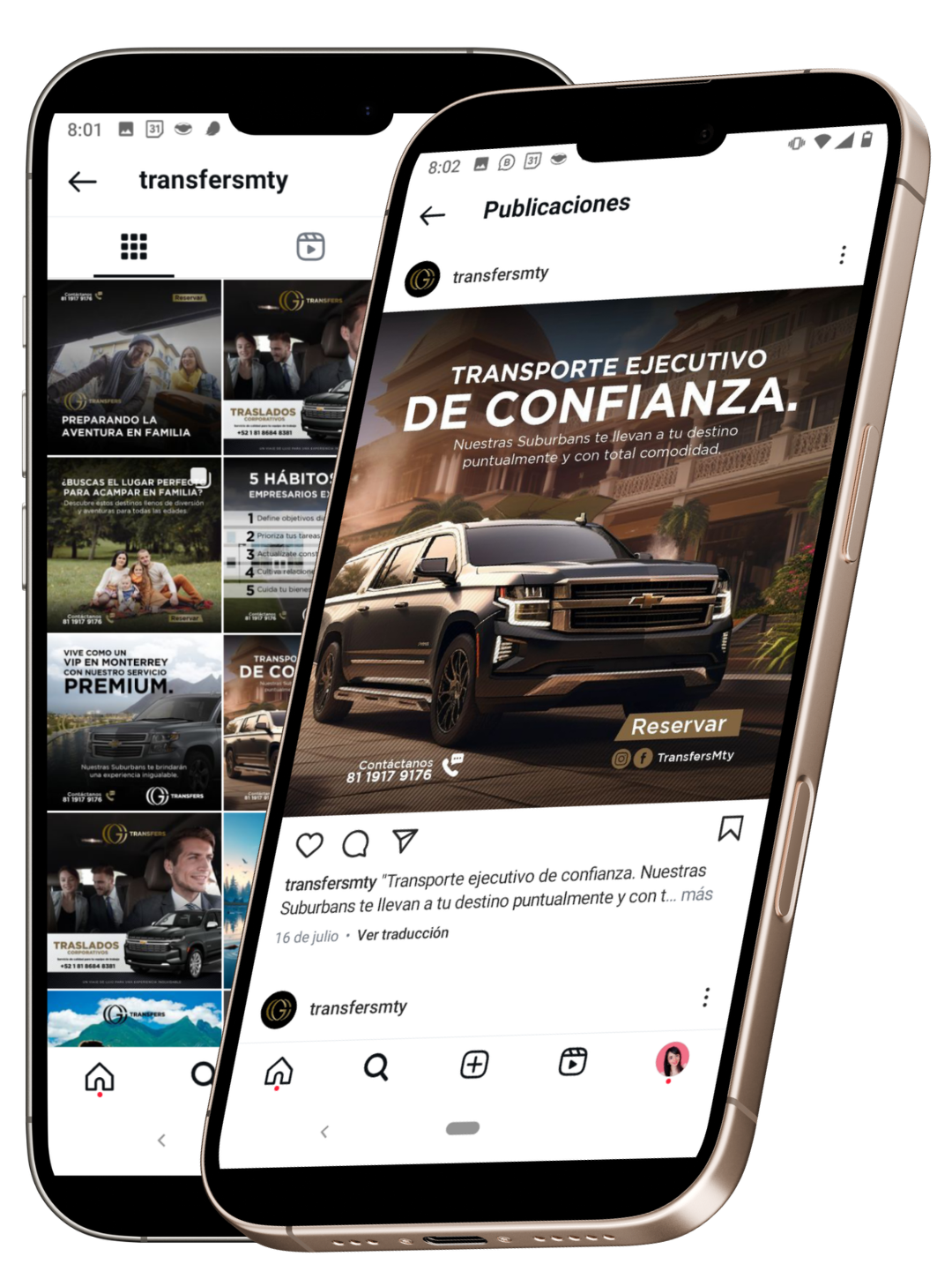 Mockup de contenido visual para GC Transfers