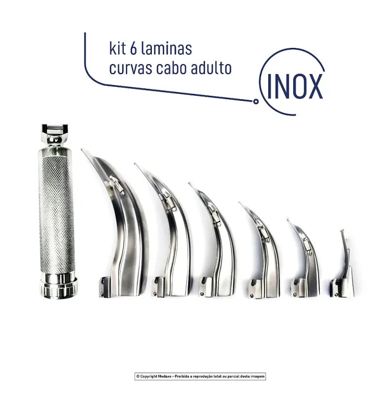 UN LARINGOSCOPIO 6 LAMINAS CURVAS (TAMNHO LAMINAS 0, 1, 2, 3, 4 E 5)
