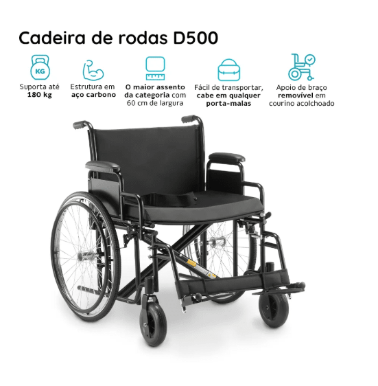 CADEIRA DE RODAS D500 ATE 180KG - DELLAMED