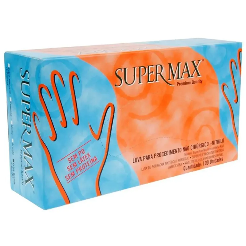 LUVA NITRILICA TAM G PREMIUM QUALITY SEM PO (AZUL) C-100 - SUPERMAX