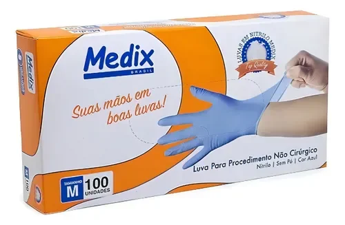 LUVA NITRILICA SEM PO (AZUL) TAM M C /100 - MEDIX