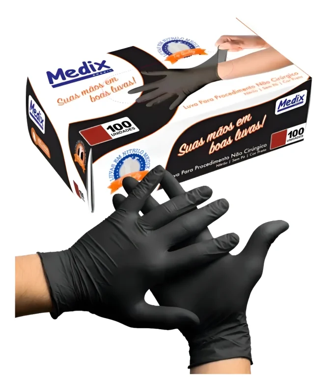 LUVA NITRILICA S/PO PRETA TAM P 100UN - MEDIX
