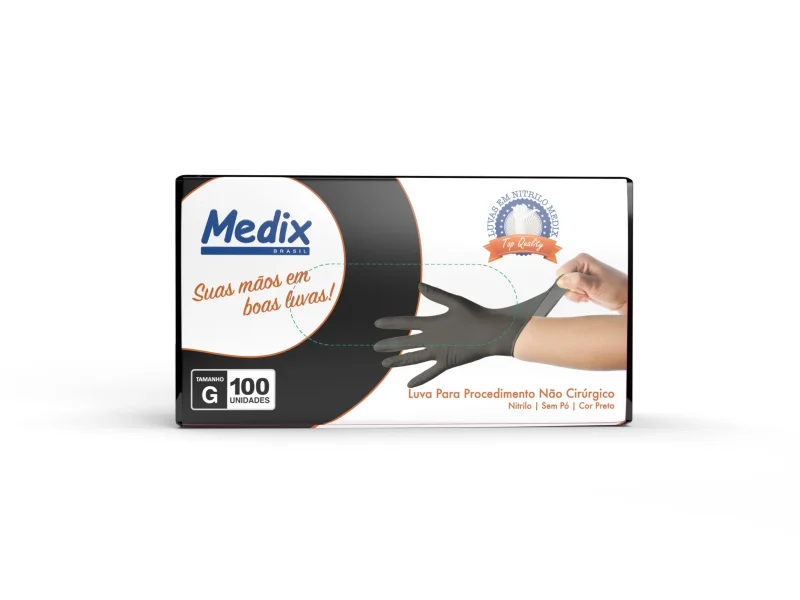 LUVA NITRILICA S/PO PRETA TAM G 100UN - MEDIX