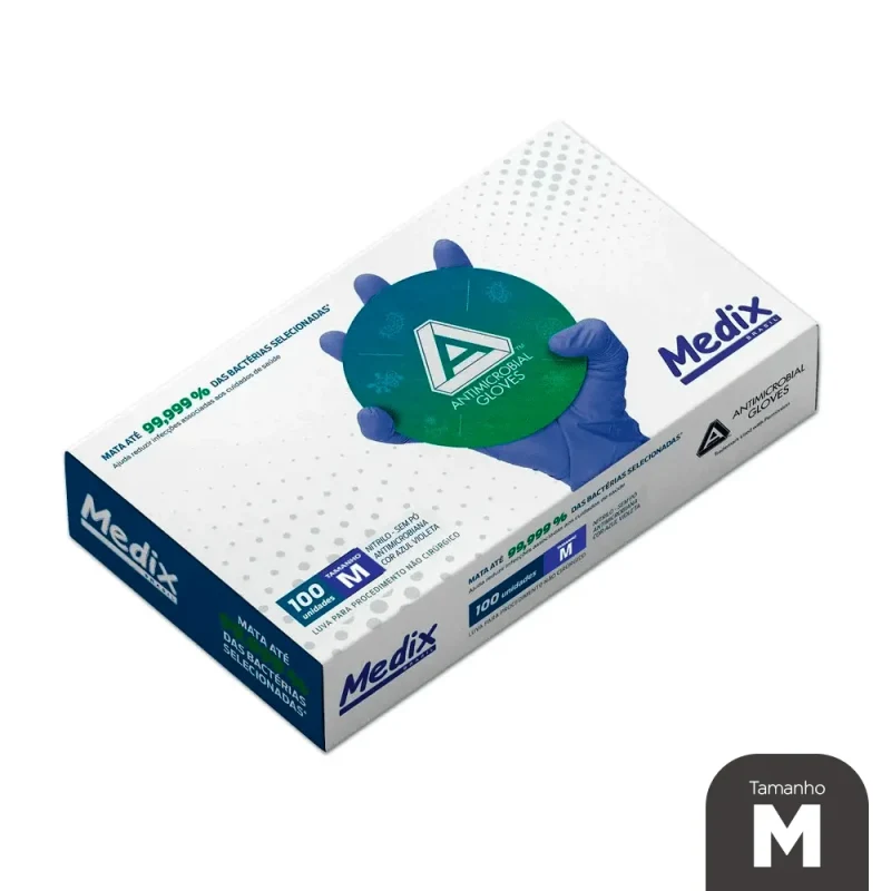 LUVA NITRILICA M SEM PO ANTIMICROBIANA - MEDIX