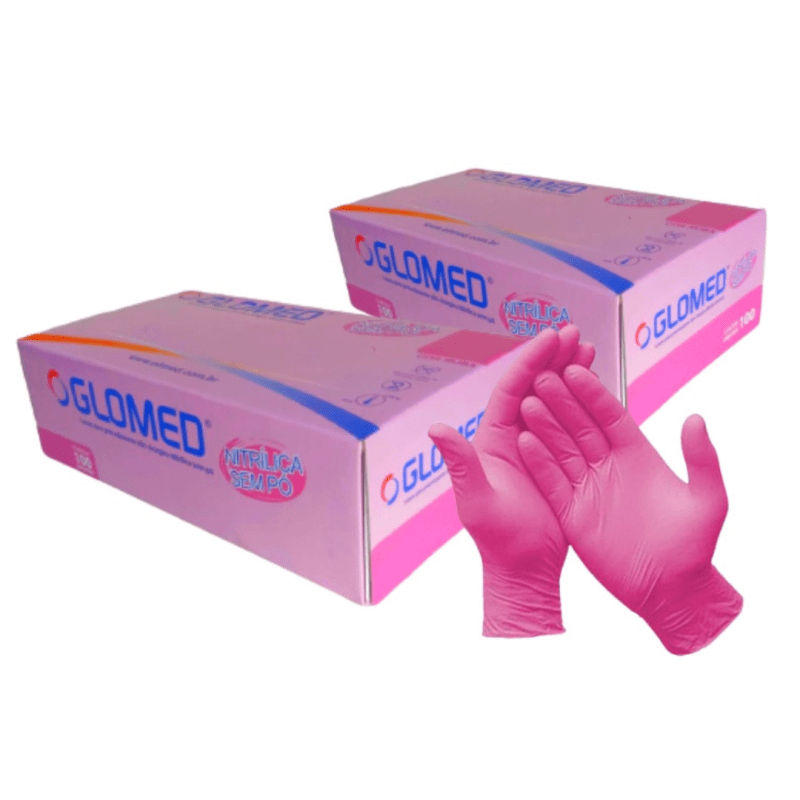 LUVA NITRILICA G SEM TALCO C/100 ROSA - GLOMED