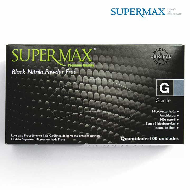 LUVA NITRILICA BLACK TAM G POWDER FREE C/100 - SUPERMAX