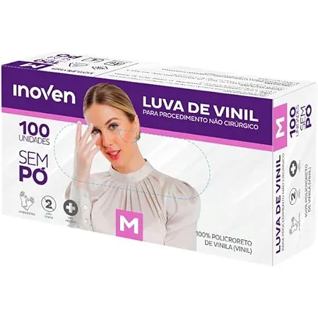 LUVA DE VINIL S/ PO M - INDL - (10X100) CX C/1000 -LOTE:IVSIB027 VAL.01/05/2030