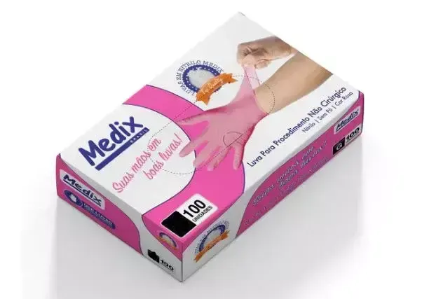 LUVA DE NITRILO ROSA USO GERAL M C/100UN