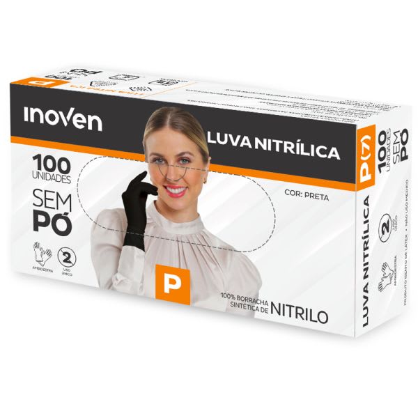 LUVA DE NITRILO PRETA USO GERAL P C/100UN