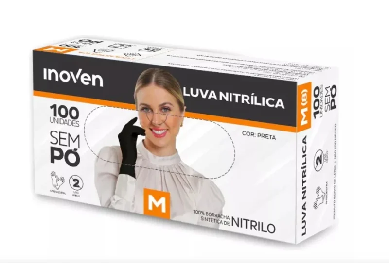 LUVA DE NITRILO PRETA USO GERAL M C/100UN