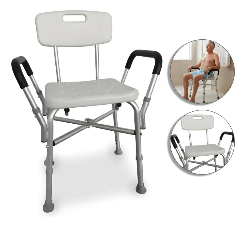 BANQUETA DE BANHO COM ENCOSTO REFORCADA COM BRACOS APOIO - SUPERMEDY