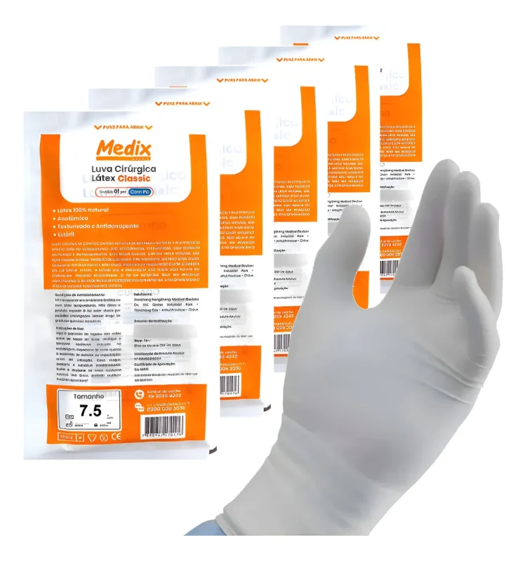 Luva Cirurgica Esteril de Latex Par 7.5 - Medix Brasil