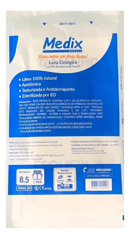 Luva Cirurgica Esteril de Latex Par 8 - Medix Brasil