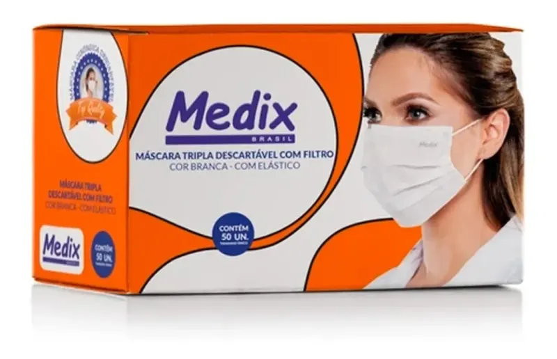 MASCARA DESC.RETANG.SANF.C/ELASTICO TRIPLA BRANCA MEDIX UNT/50UN
