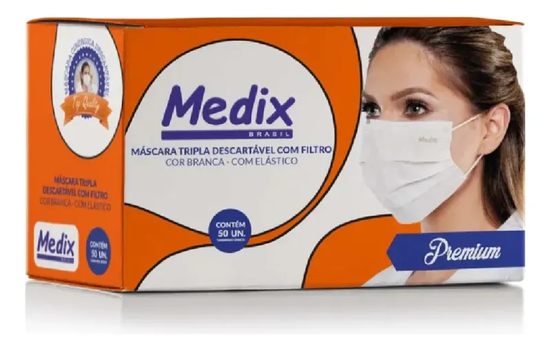 MASCARA DESC TRIPLA C/ ELASTICO BRANCO 50UN - MEDIX