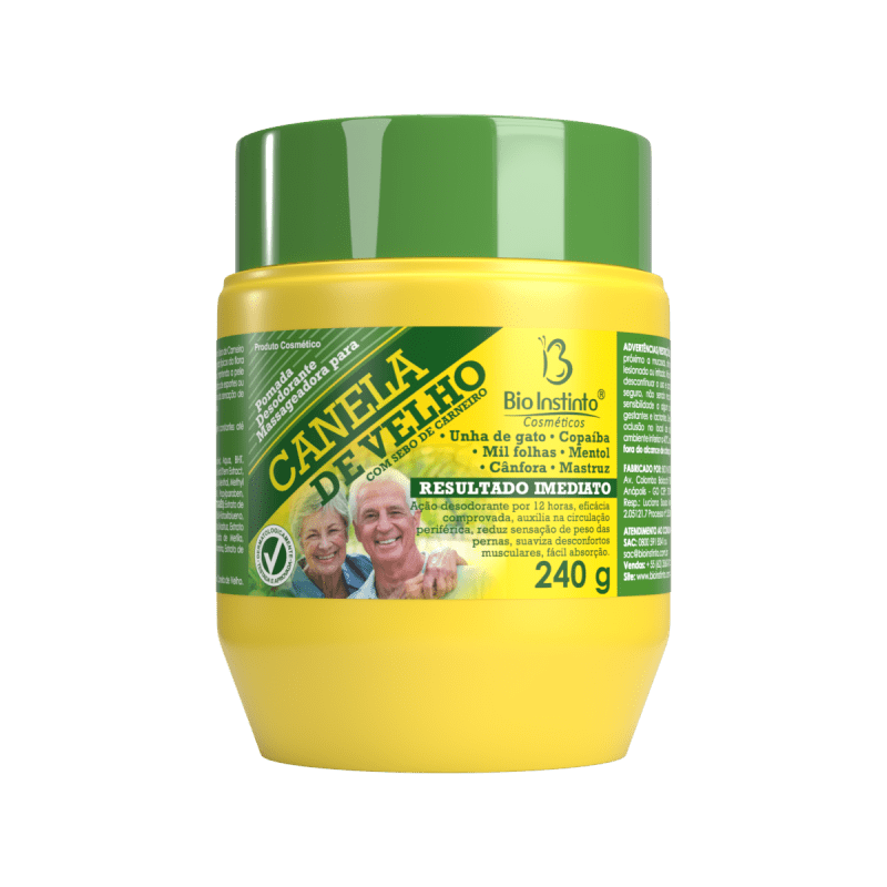 POMADA DESODORANTE MASSAGEADORA PARA CANELA DE VELHO COM SEBO DE CARNEIRO BIO INSTINTO 240 G