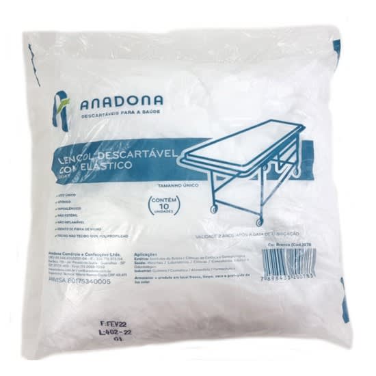 LENCOL DESC C/ ELASTICO BRANCO 2,00X0,90 UNT C/ 10 UN - ANADONA