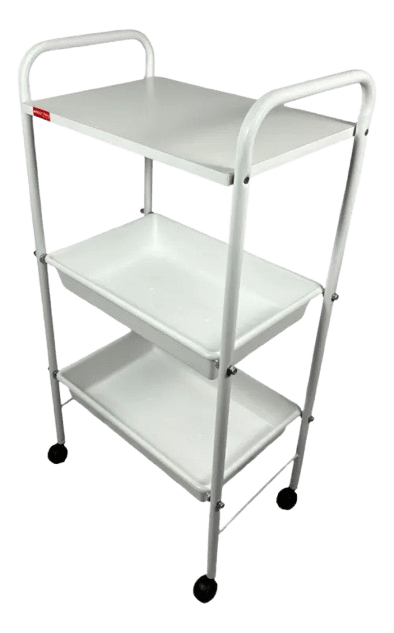 MESA AUXILIAR S RODAS 60X40X80 CXLXA ESTRUTURA EM TUBO REDONDO 3 4 PINTURA EPOXI COM PONTEIRAS EM PVC MEDIDAS DIME