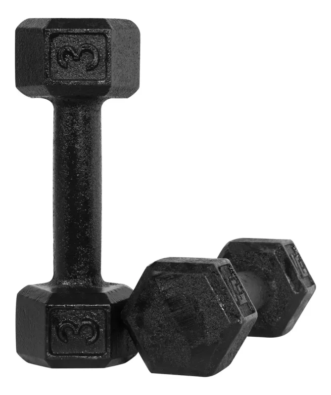 Par de Halteres Sextavados de Ferro Pintado 3 Kg - Preto SEPO